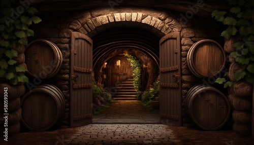 wine cellar in vinery industry, Generative Ai