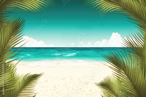 Summer sale banner  tropical sea beach with blue sky background. Generative ai.