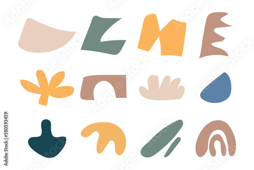 Collection of hand drawn flat abstract shapes. Irregular shape.