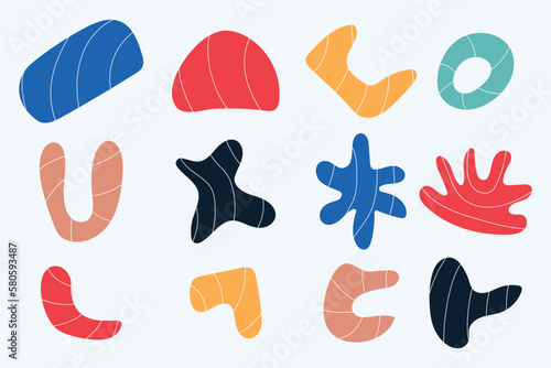 Collection of hand drawn flat abstract shapes. Irregular shape.