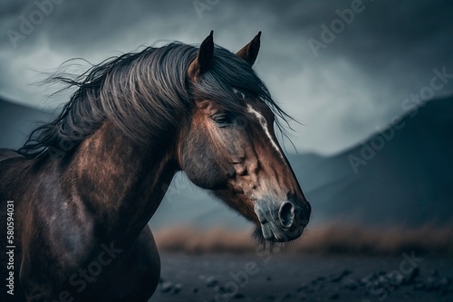 Horse with Dramatic Clouds - Focusing on the Sky - AI Generated