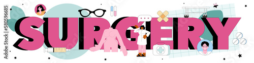 Surgery typographic header. Aesthetic body correction. Implant and liposuction