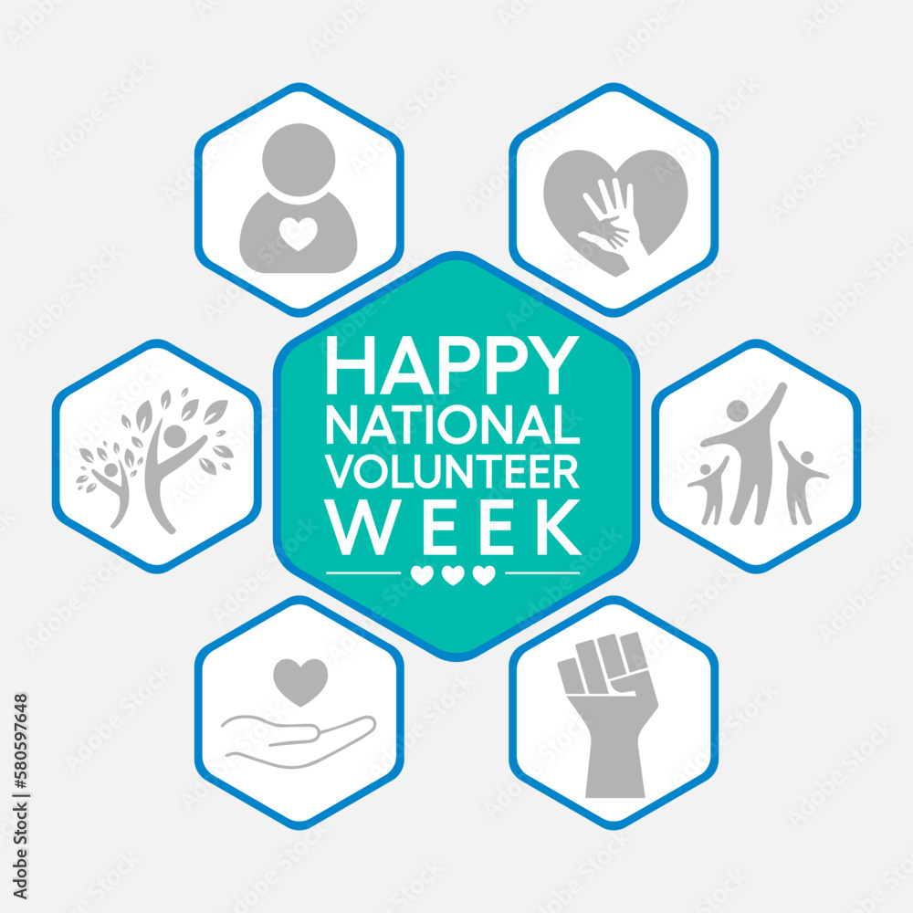 National Volunteer week is observed every year in April, to honoring all of the volunteers in our communities as well as encouraging volunteerism throughout the week. Vector illustration National Volunteer week is observed every year in April, to honoring all of the volunteers in our communities as well as encouraging volunteerism throughout the week. Vector illustration