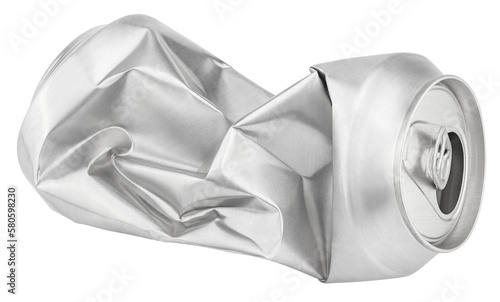Crumpled empty blank soda or beer can garbage isolated on transparent background