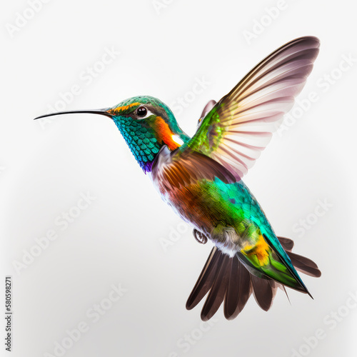 Colorful hummingbird is flying in the air. Generative AI.