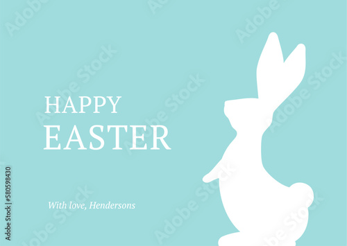 Happy Easter cute bunny with long ears and tail pink vintage greeting card design template vector flat illustration