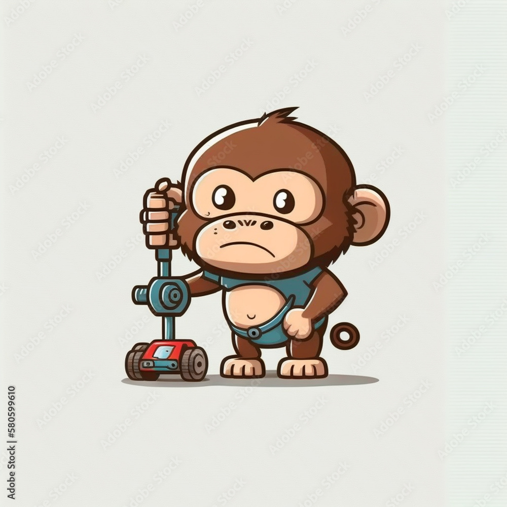 Monkey with toy car, cute animal, premium vector art, illustration, flat cartoon design, Generative AI Monkey with toy car, cute animal, premium vector art, illustration, flat cartoon design, Generative AI