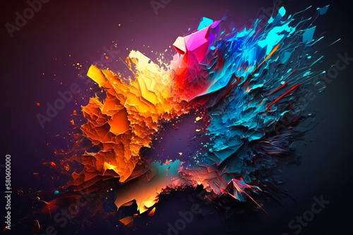 Colorful explosion on dark background. Generative AI.
