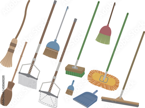 色々な床を掃除する柄付き道具