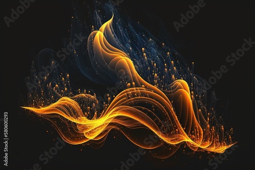 Fotografia Abstract fire lines with sparks, bright glow lines highlighted on a black background