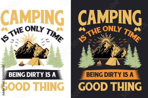 Free vector t-shirt or poster design with illustration of a tent.