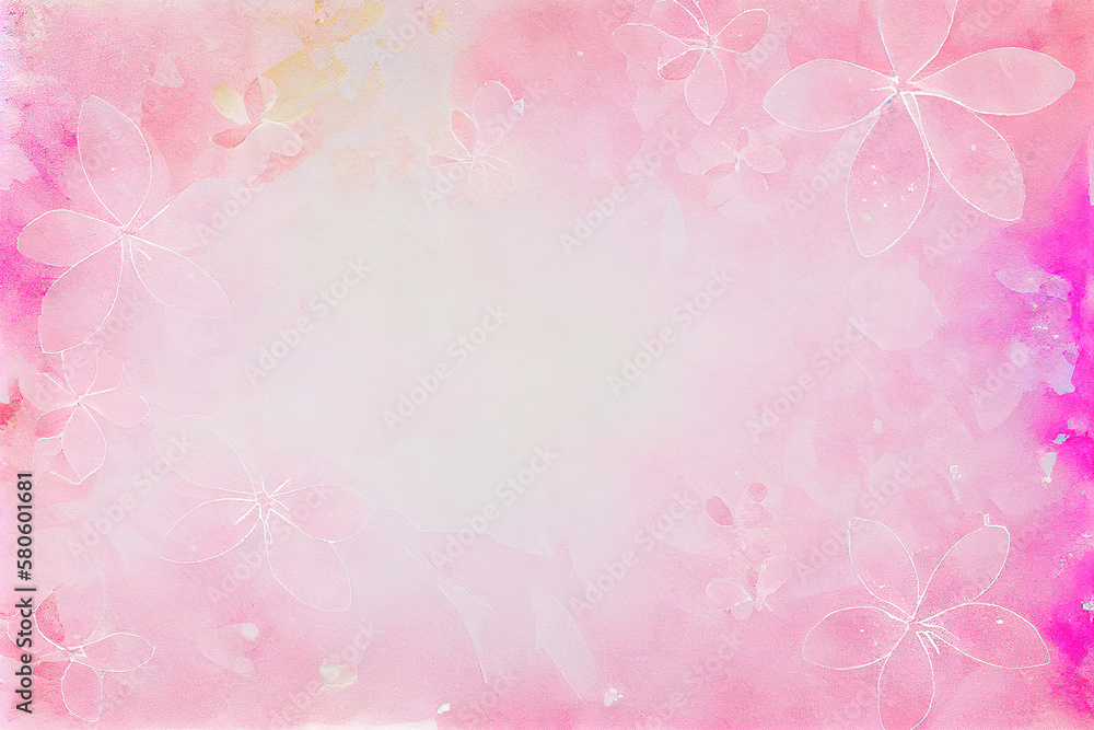 Light pink background paper texture, tiny petal flower painting in watercolor style. AI generated