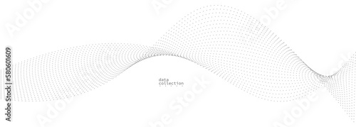 Grey airy particles flow vector design, abstract background with wave of flowing dots array, digital futuristic illustration, nano technology theme.