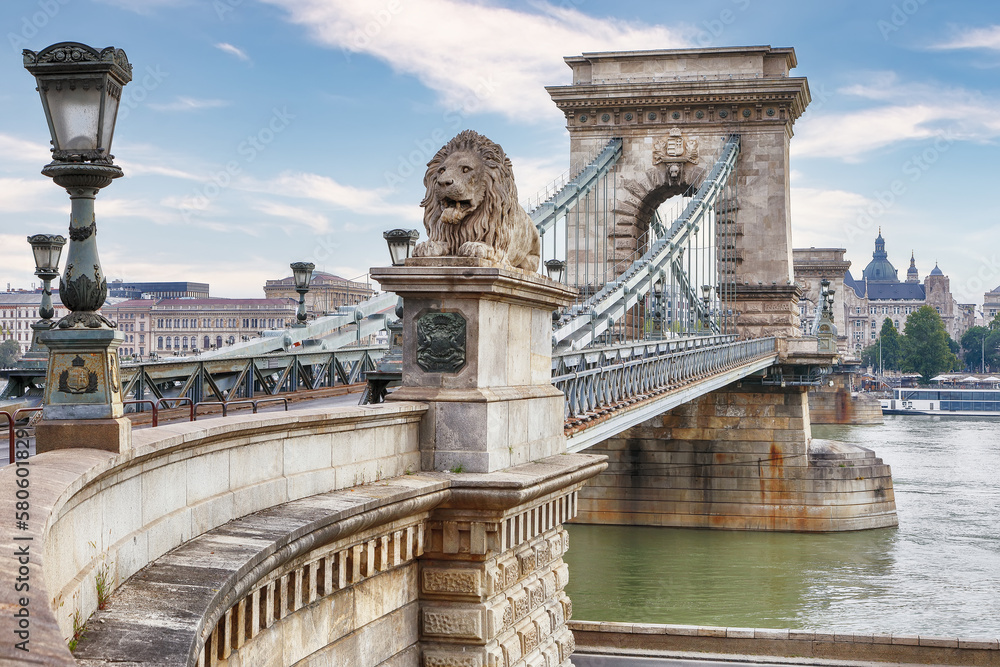 Breathtaking cityscape of Budapest with Széchenyi Chain bridge over Danube river