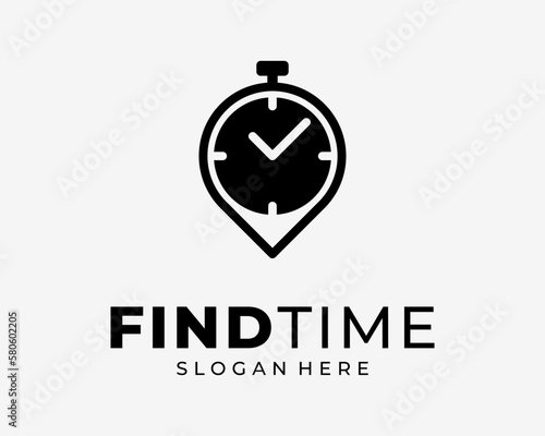 Stopwatch Timer Time Clock Alarm Find Location Map Pin Point Navigation Simple Vector Logo Design
