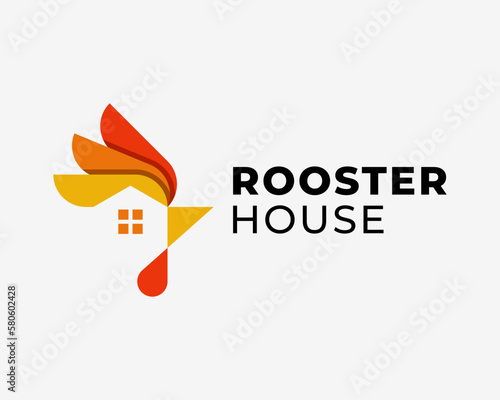 Rooster Chicken Cockerel Hen Poultry House Building Home Property Simple Abstract Vector Logo Design