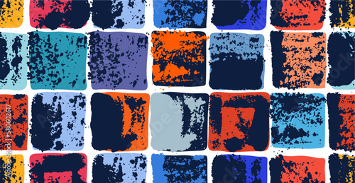 Old aged tiles vector seamless background, rusty grunge texture endless mosaic, vintage art.