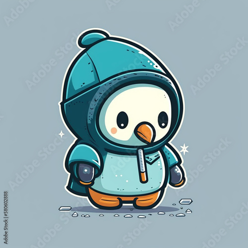 Penguins wear winter or cold weather clothing to keep their bodies warm  cute animal  premium vector art  illustration  flat cartoon design  Generative AI