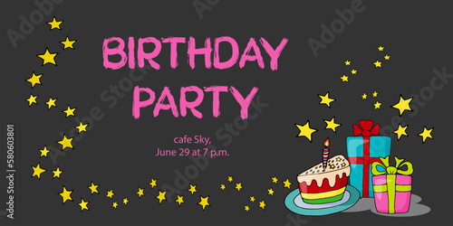 vector illustration black background invitation to a birthday party