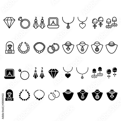 Jewel icon vector set. jewelry illustration sign collection. bijouterie symbol or logo.