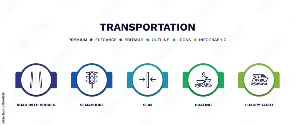 set of transportation thin line icons. transportation outline icons with infographic template. linear icons such as road with broken lines, semaphore, slim, boating, luxury yacht vector. set of transportation thin line icons. transportation outline icons with infographic template. linear icons such as road with broken lines, semaphore, slim, boating, luxury yacht vector.