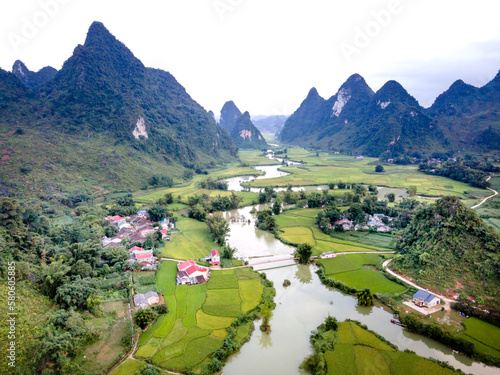 Rice and rice field at Phong Nam village in Trung Khanh, Cao Bang, Vietnam. Landscape of area Trung Khanh, Cao Bang, Vietnam.