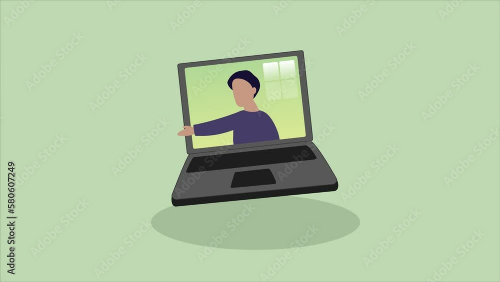 Man Having a Conversation Remotely 2D Animation. Video conferencing, remote work. Social Distancing Concept. 4K Man Having a Conversation Remotely 2D Animation. Video conferencing, remote work. Social Distancing Concept. 4K
