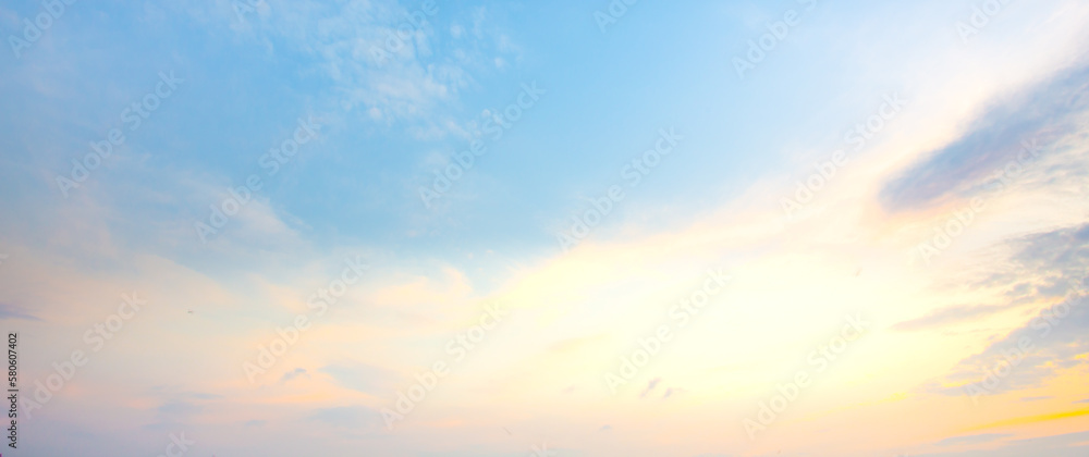 sky panorama Natural colors Evening sky Shine new day  for Heaven,The light from heaven from the sky is a mystery,
In twilight golden atmosphere,Modern sheet structure design New Year 2023