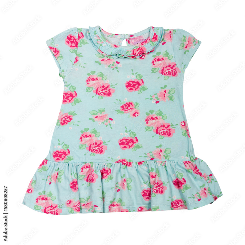 dress with floral pattern for little girl isolated on white background dress with floral pattern for little girl isolated on white background