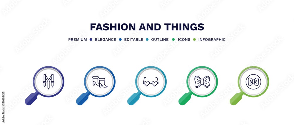 set of fashion and things thin line icons. fashion and things outline icons with infographic template. linear icons such as suspenders, woman boots, heart eyeglasses, elegante, black and white set of fashion and things thin line icons. fashion and things outline icons with infographic template. linear icons such as suspenders, woman boots, heart eyeglasses, elegante, black and white