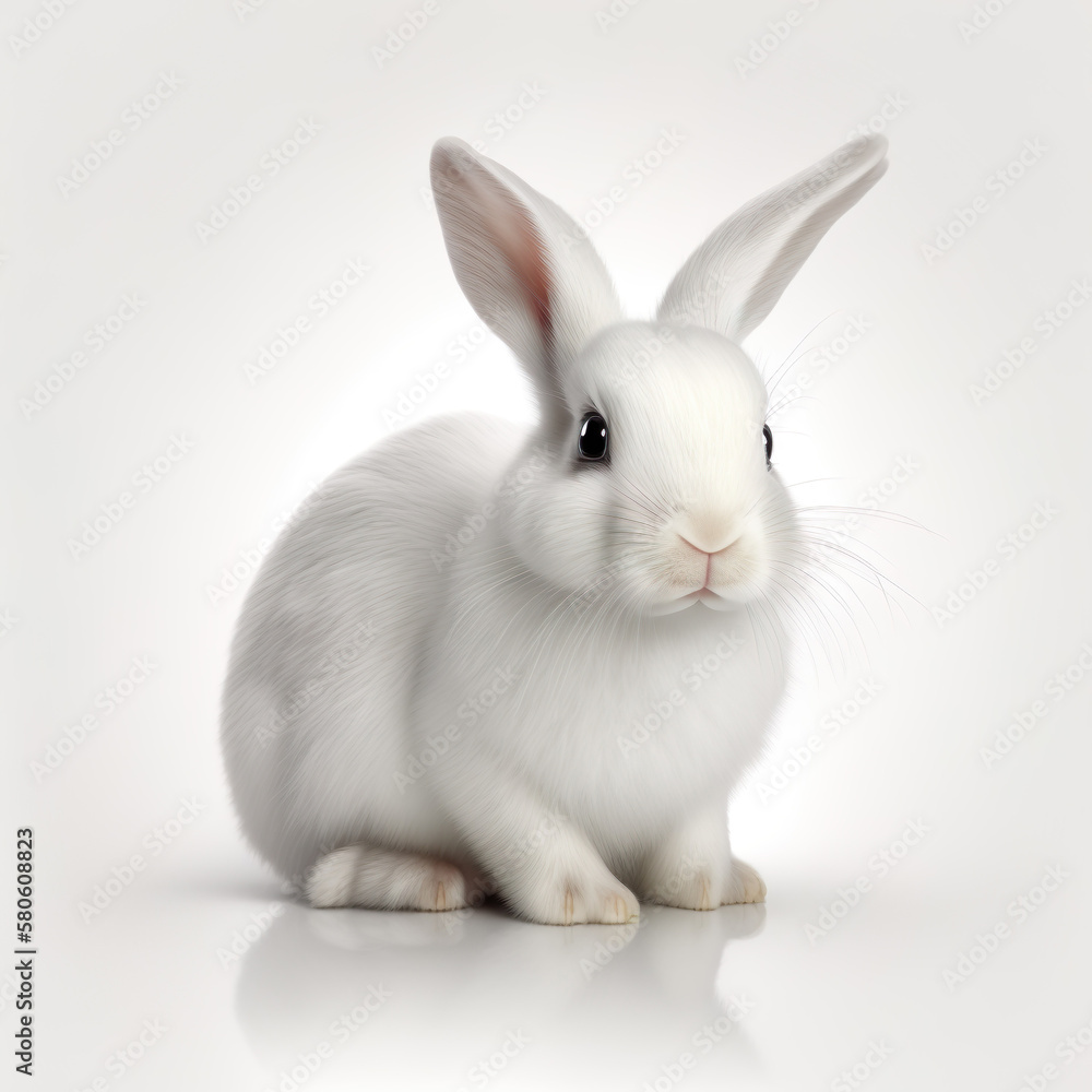 White Easter Bunny Isolated on White Background Generative AI White Easter Bunny Isolated on White Background Generative AI
