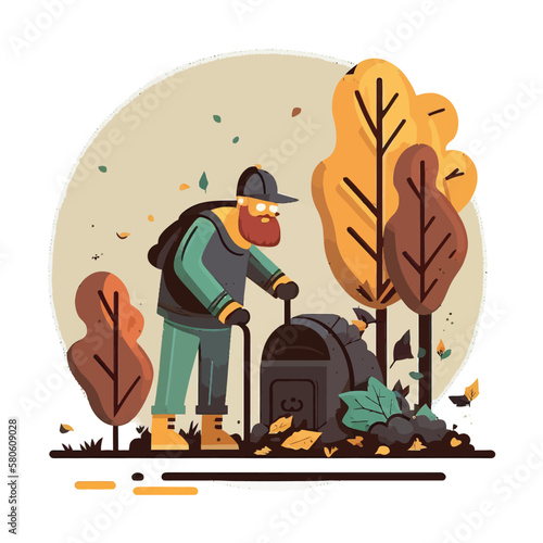 A person is cleaning up trash in the park on World Environment Day. Save the planet. Earth Day concept. Flat style vector illustration. © Vector Boss