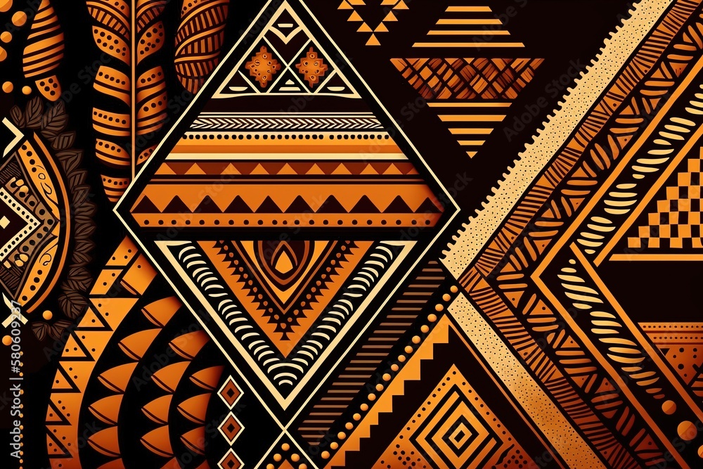 Background illustration with African patterns, print with African colors. Generative AI Background illustration with African patterns, print with African colors. Generative AI