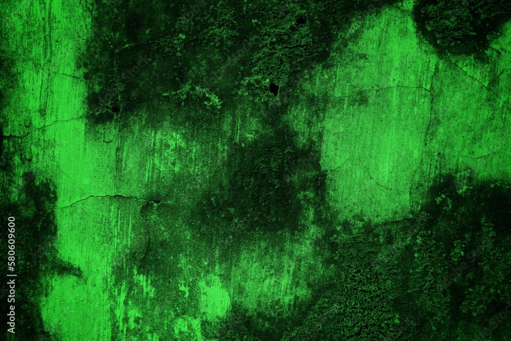 green textured old wall background art with dark side, old wall surface full of moss, unique cracked old wall texture