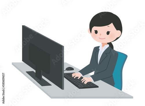 デスクワークの女性　スーツ