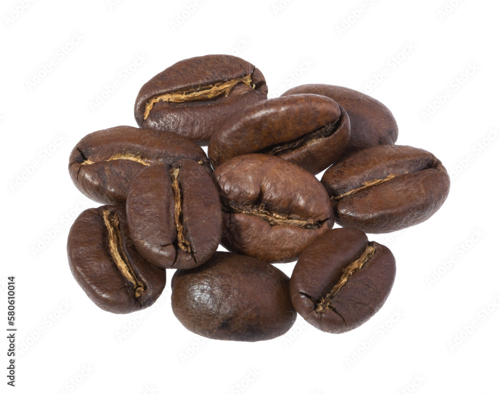 Fototapeta premium Coffee grains isolated on white background without shadow clipping path