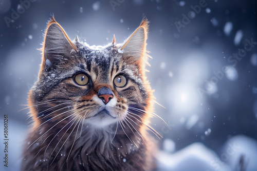Fluffy cat closeup in the snow © Muhammad