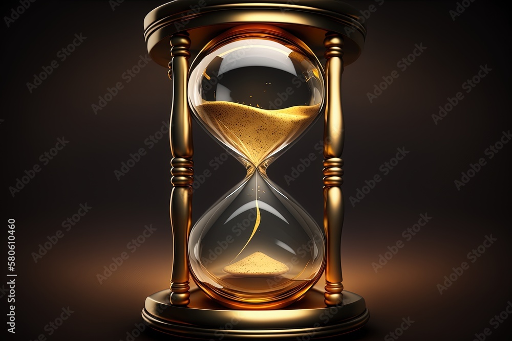 Foto de Golden hourglass illustration, dark background, time concept
