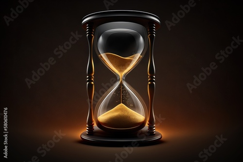 Canvastavla Golden hourglass illustration, dark background, time concept