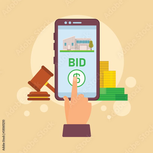 House auction online 2d vector illustration concept for banner, website, illustration, landing page, flyer