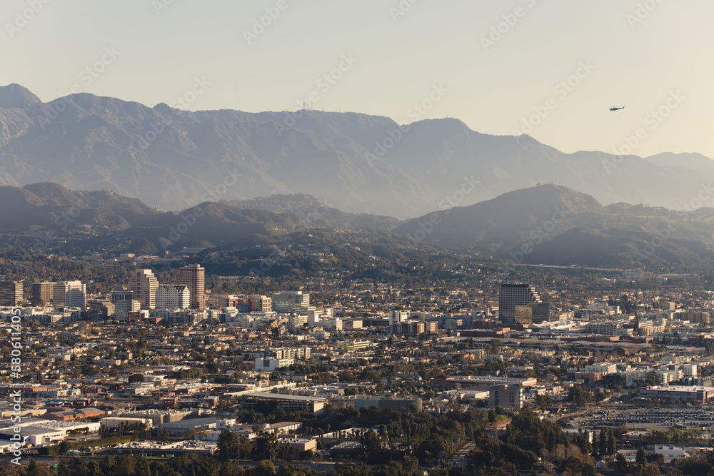 View from Hollywood Sign, an American landmark and cultural icon overlooking Hollywood, Los Angeles, California. 