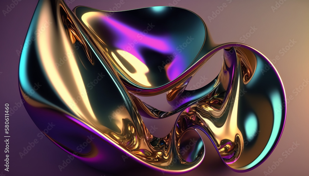 Abstract fluid 3d render holographic iridescent neon curved wave in motion dark background. Gradient design element for banners, backgrounds, wallpapers and covers