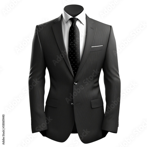 Tablou canvas Generative AI illustration of male formal black suit with polka dot tie and shir
