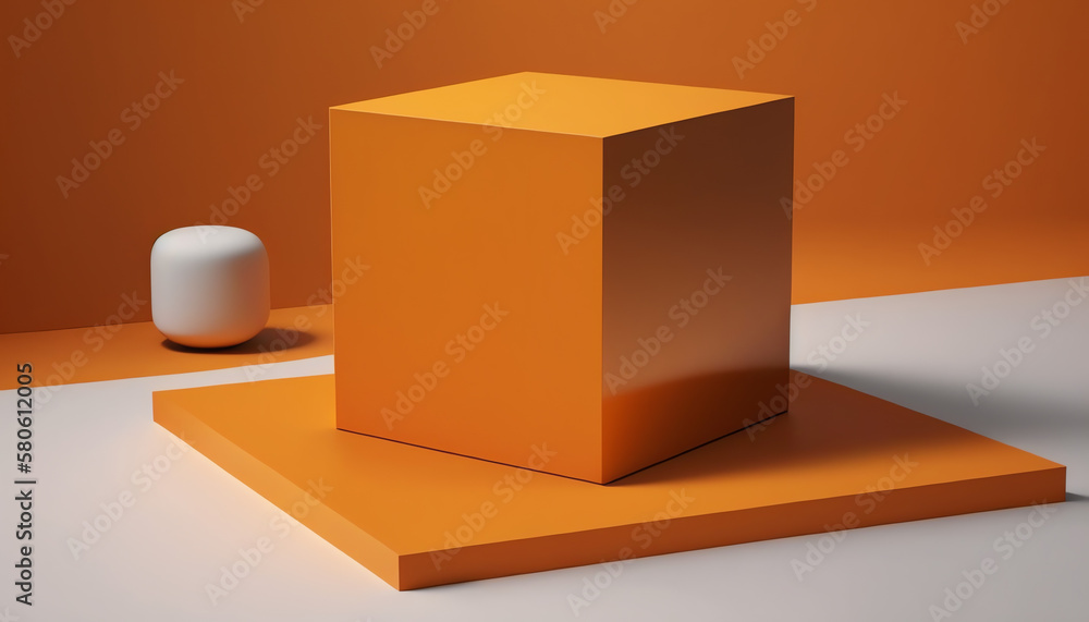 Empty orange cube podium product background 3d display platform stage of geometric stand pedestal scene studio space or blank presentation exhibition steps and mockup showcase on advertising backdrop Empty orange cube podium product background 3d display platform stage of geometric stand pedestal scene studio space or blank presentation exhibition steps and mockup showcase on advertising backdrop