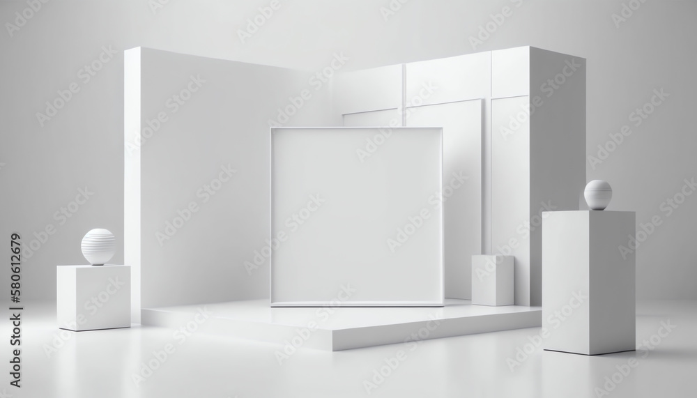 White studio room template on empty background with modern concept. Product display backdrops for design. 3D rendering White studio room template on empty background with modern concept. Product display backdrops for design. 3D rendering
