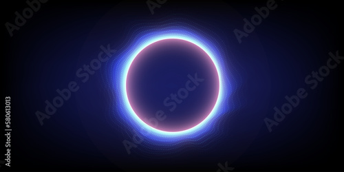 Abstract technology concept background with sphere ring and dotted line wave pattern.