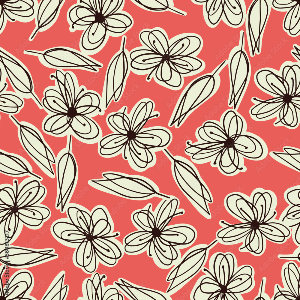 Pink And White Flower Doodles Seamless Vector Repeat Pattern Pink And White Flower Doodles Seamless Vector Repeat Pattern