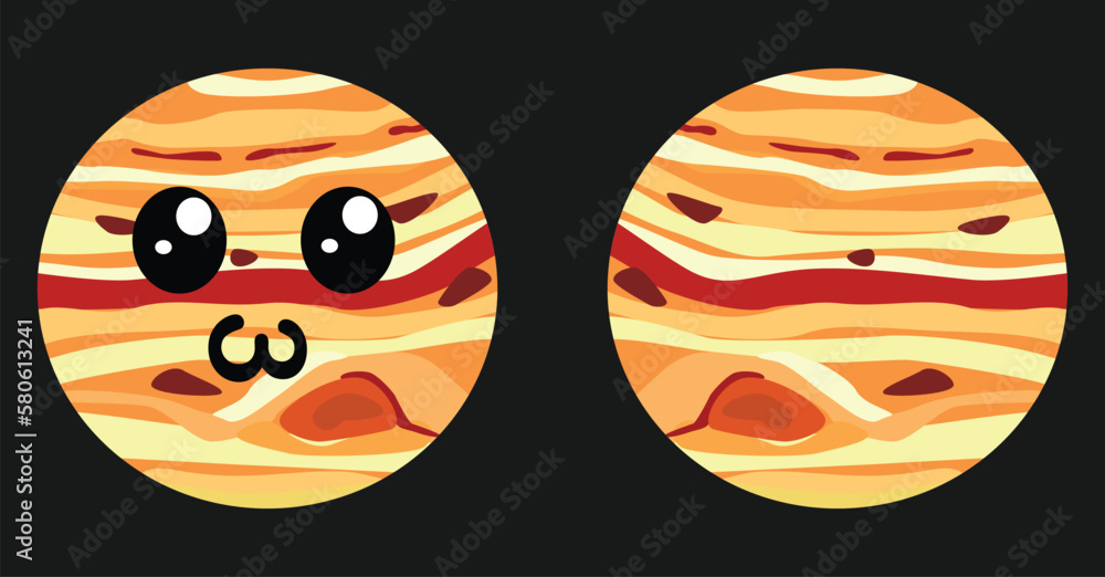 Cute Jupiter red giant planet with face expression. Vector space icon ...