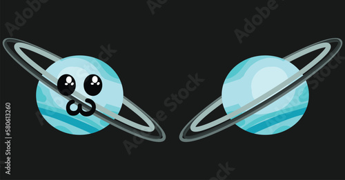 Cute Uranus blue planet with face expression. Space vector icon
