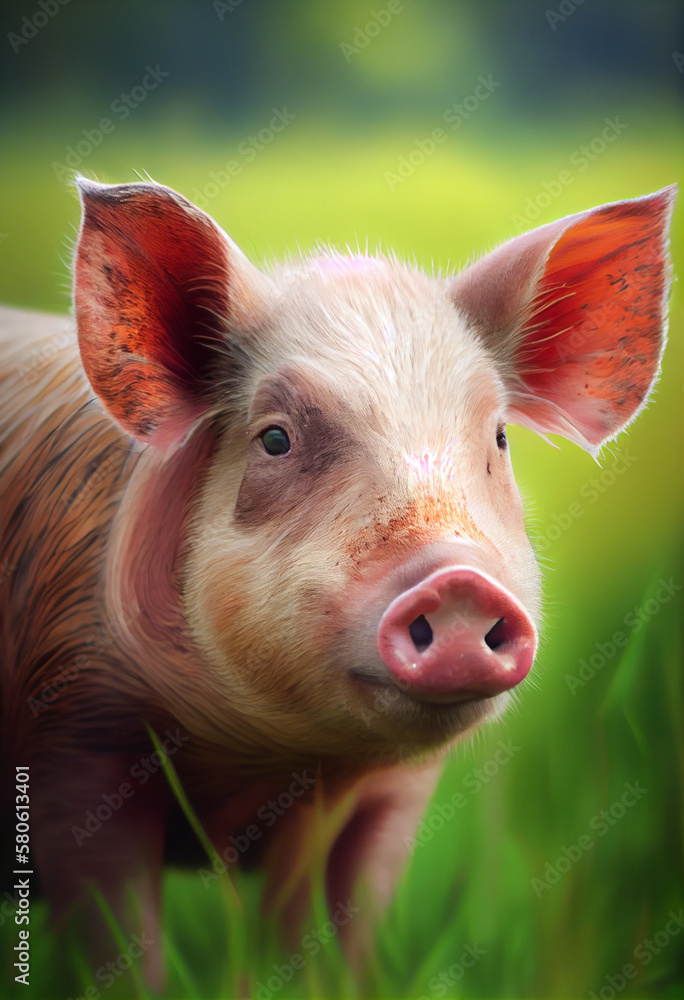 Portrait of a pig in the pasture. AI generated Portrait of a pig in the pasture. AI generated